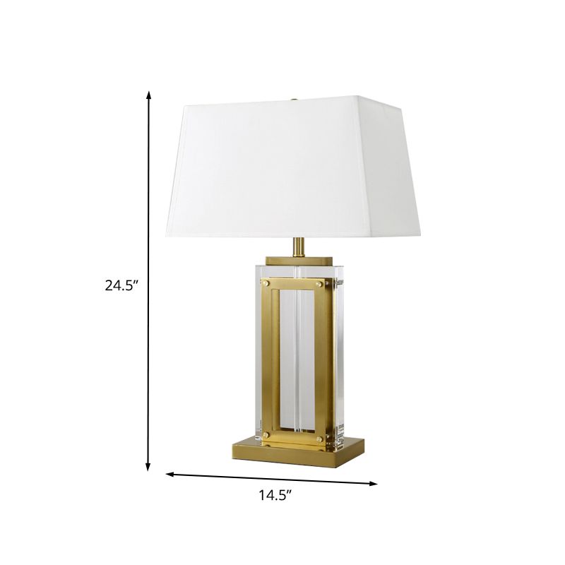 Modernist Rectangular Fabric Task Light Clear Crystal 1 Bulb Nightstand Lamp in Gold