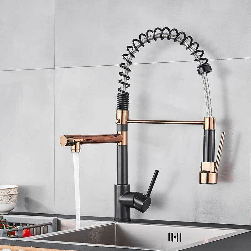 Farmhouse Bar Faucet Brass Lever Handles Spring Spout Swivel Spout Pre-Rinse Faucet