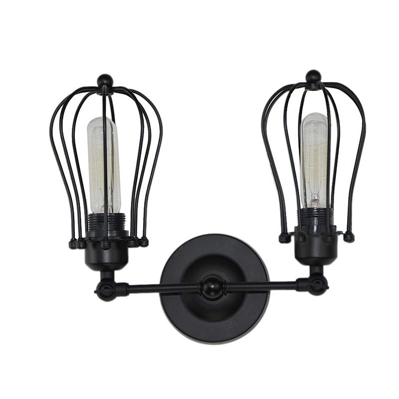 2 Lights Metal Wall Mounted Light Fixture Industrial Bulb Cage Wall Mount Light for Hall And Foyer