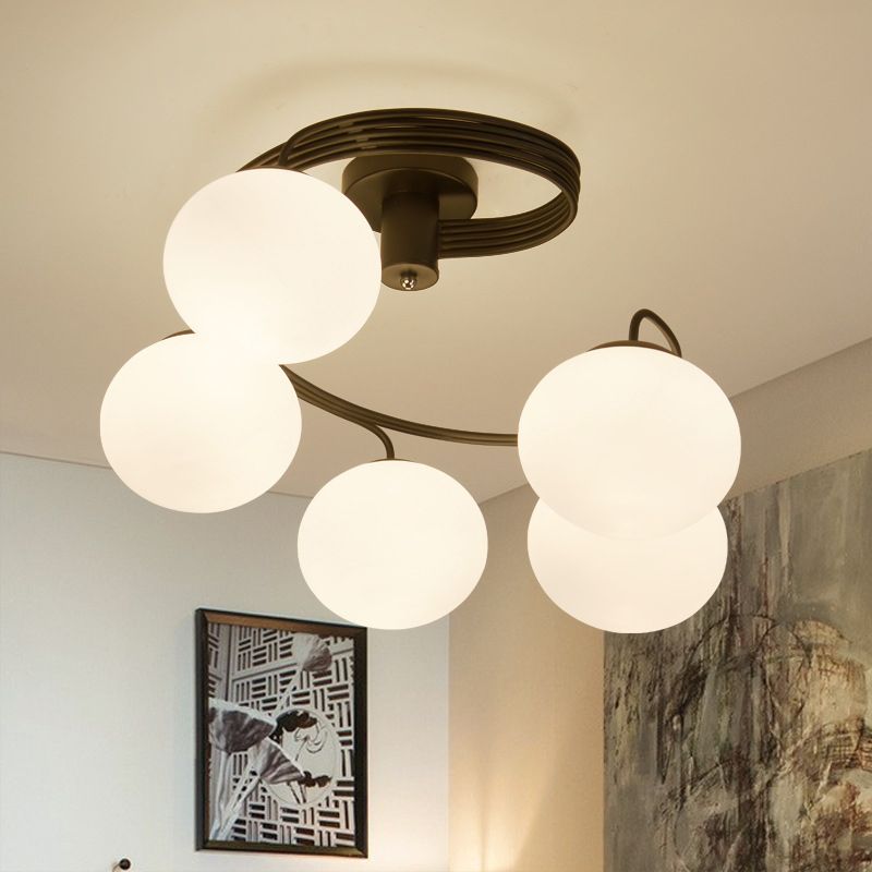 Black Spherical Semi Flush Ceiling Light Minimalist Glass Living Room Semi Flush Mount Light