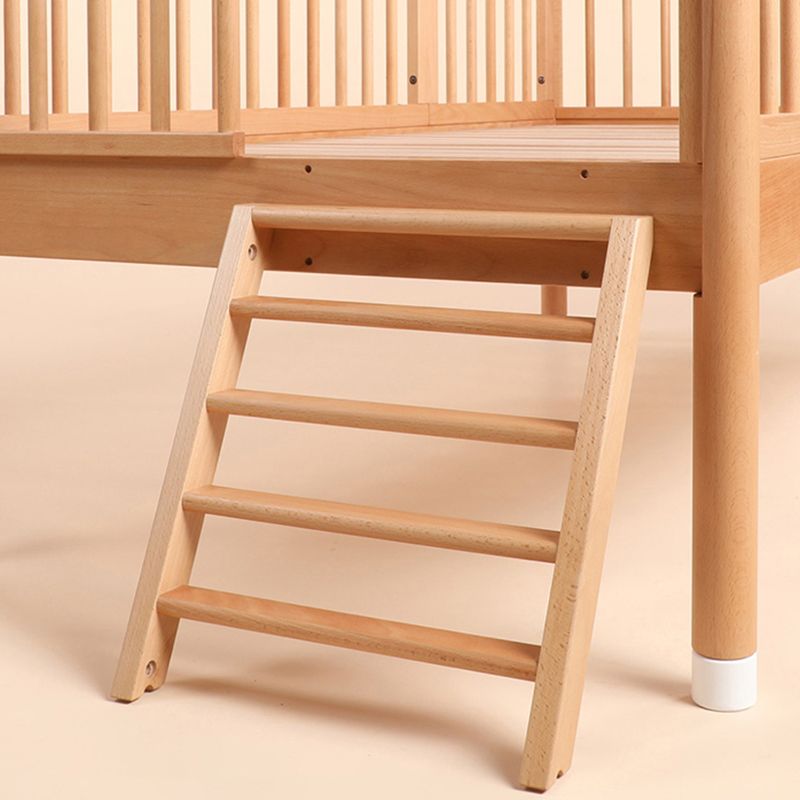 Modern Style Nursery Bed with Guardrail Light Wood Nursery Crib