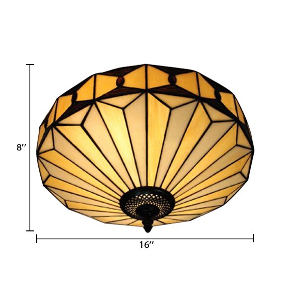 Luz de techo de vidrio manchado para dormitorio, luz de montaje de dos luces con estilo de misión de sombra geométrica, H8.5 "x D16"