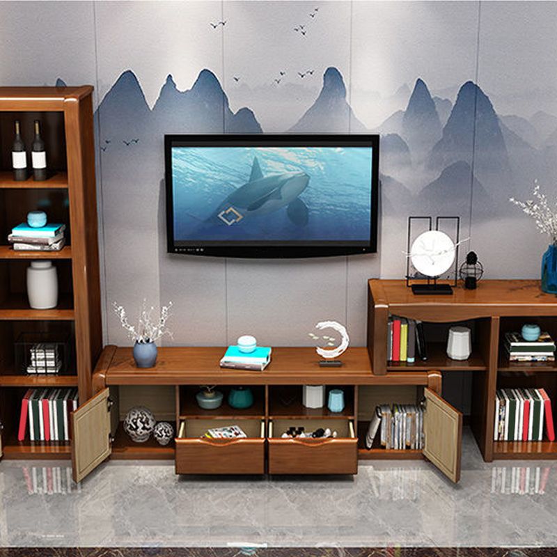 Modern Open Storage TV Console Solid Wood TV Stand with Drawers and Doors, 17" D X 18.5" H