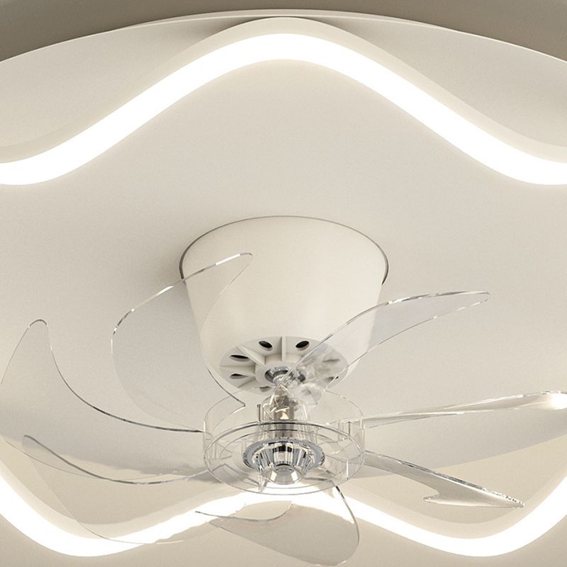 Modernism 7-Blade Ceiling Fan Metallic White LED Fan with Light for Foyer