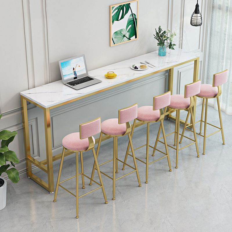 Contemporary Bar Dining Table Rectangle Bar Table with Trestle Base in Gold