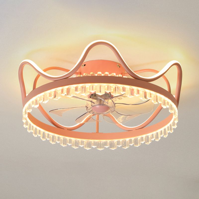 Kids Style Crown Shape Ceiling Fan Lights Metal 2 Light LED Flush Lights