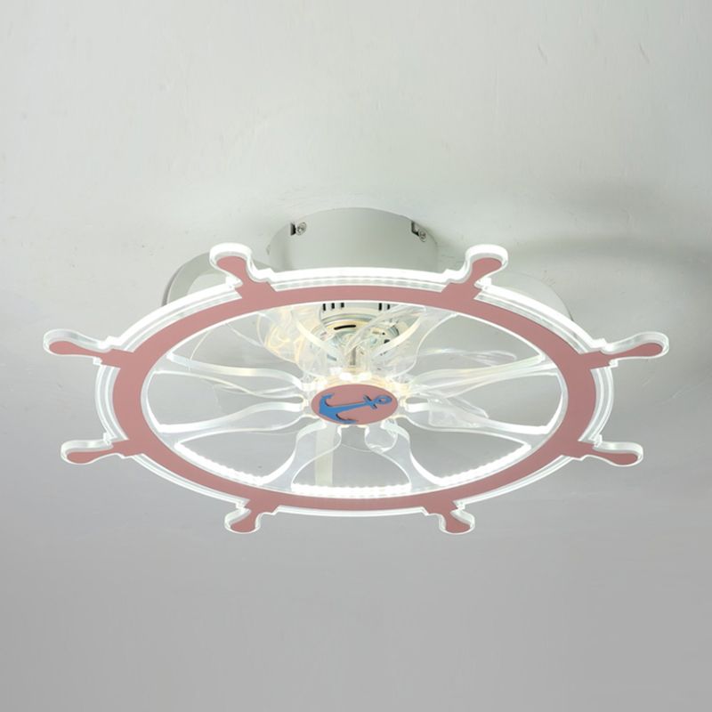 Circular LED Ceiling Fan Lamp Stylish Nordic Metal Kids Bedroom Semi Flush Mount Light