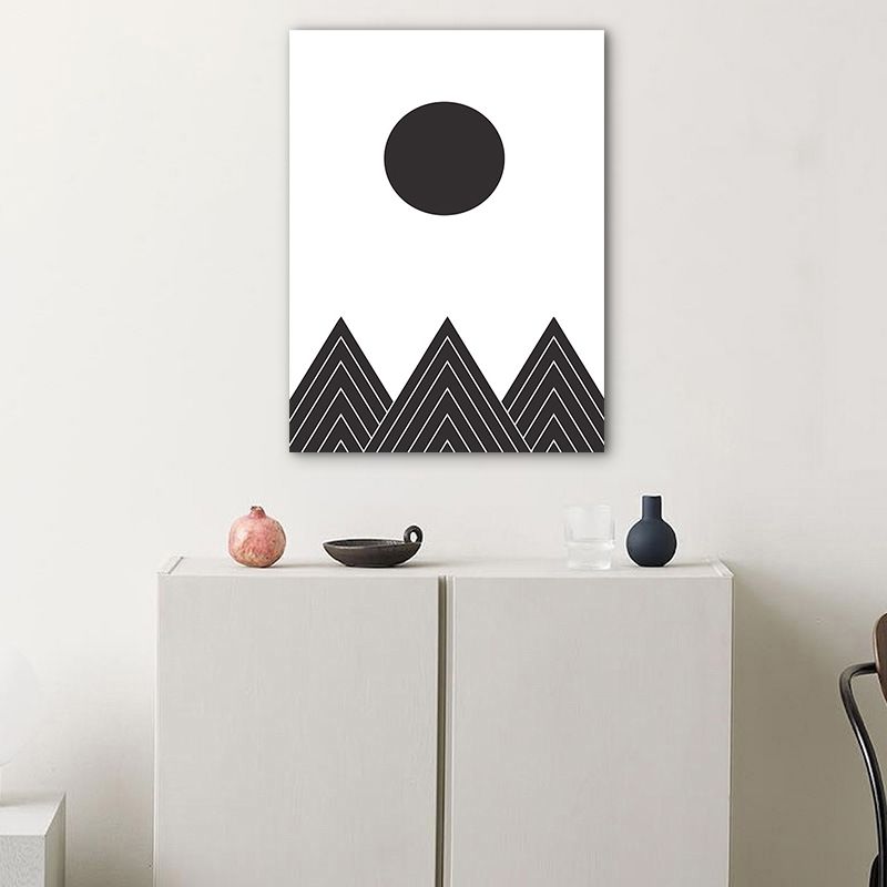 Morning Mountain Scene Painting Black Scandinavian Wrapped Canvas for Family Room