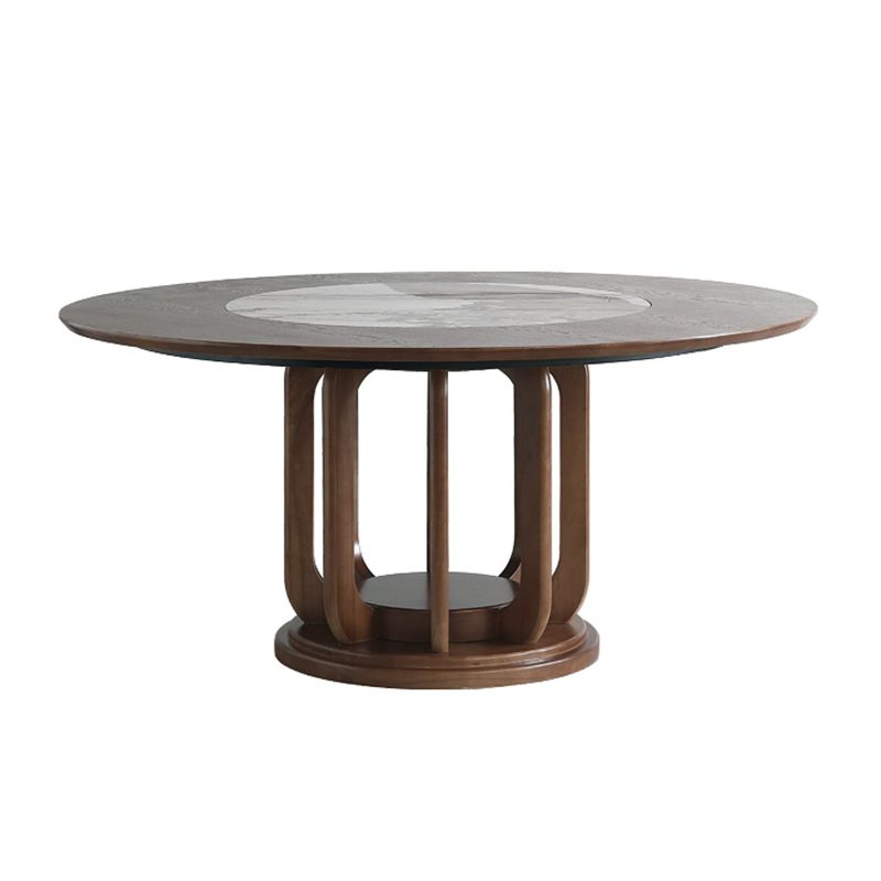 Contemporary Round Dining Table Brown Ash Wood Pedestal Table