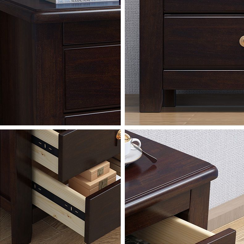 2 Drawers Night Table Contemporary Solid Wood Nightstand Espresso Wood