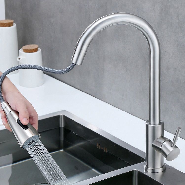 Modern Style Kitchen Faucet Stainless Steel 1-Handle Retractable Kitchen Faucet