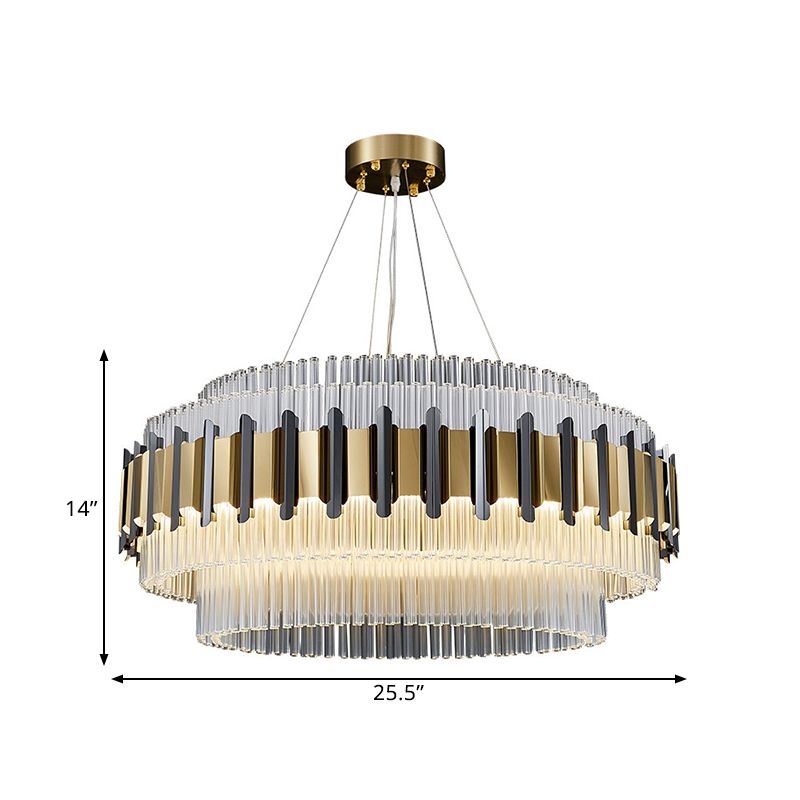 LED Circular Chandelier Lighting Contemporary Clear Crystal Tubes Ceiling Light Fixture for Parlor