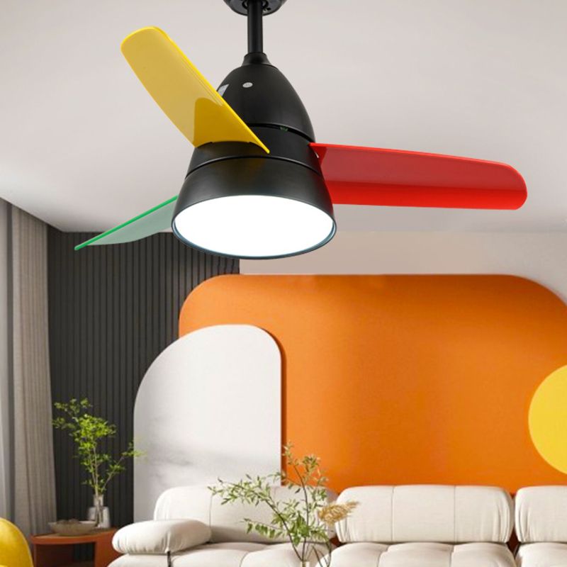 Kids Style Round Ceiling Fan Light Metal Single Light LED Flush Light for Bedroom