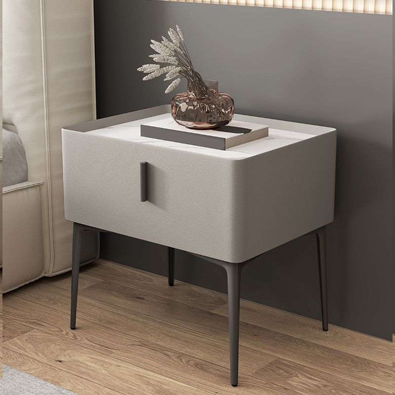 Modern Slate Nightstand Lower Shelf Bedside Cabinet with Drawer for Bedroom