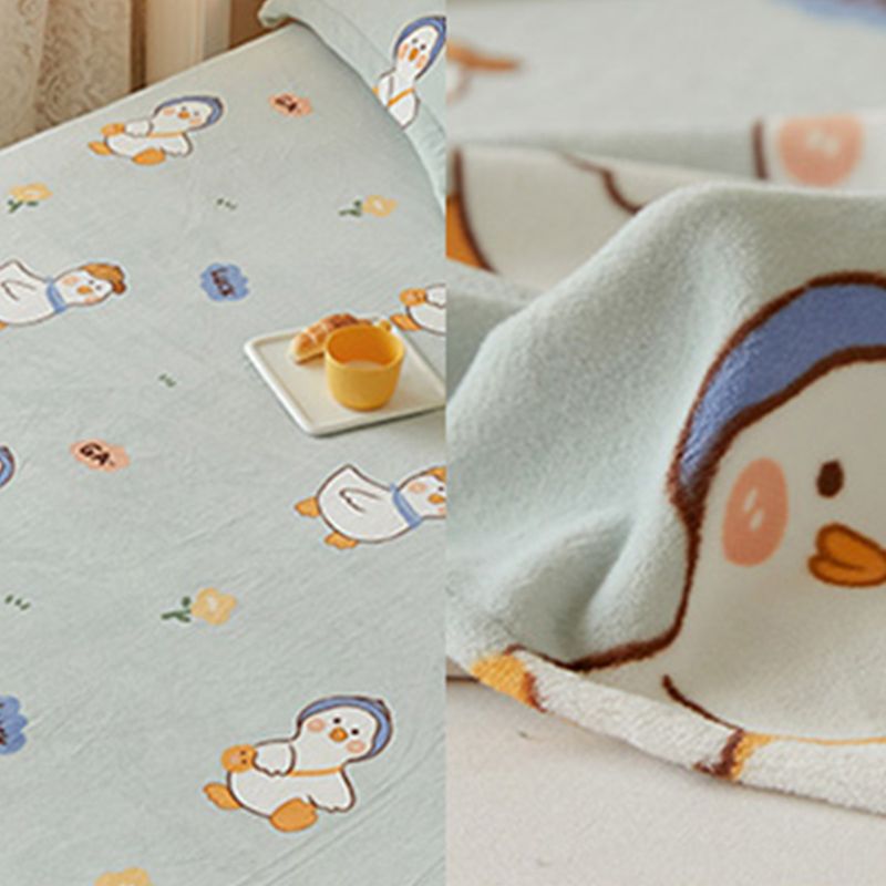 Fitted Sheet Cartoon Pattern Flannel Non-Pilling Fade Resistant Bed Sheet Set