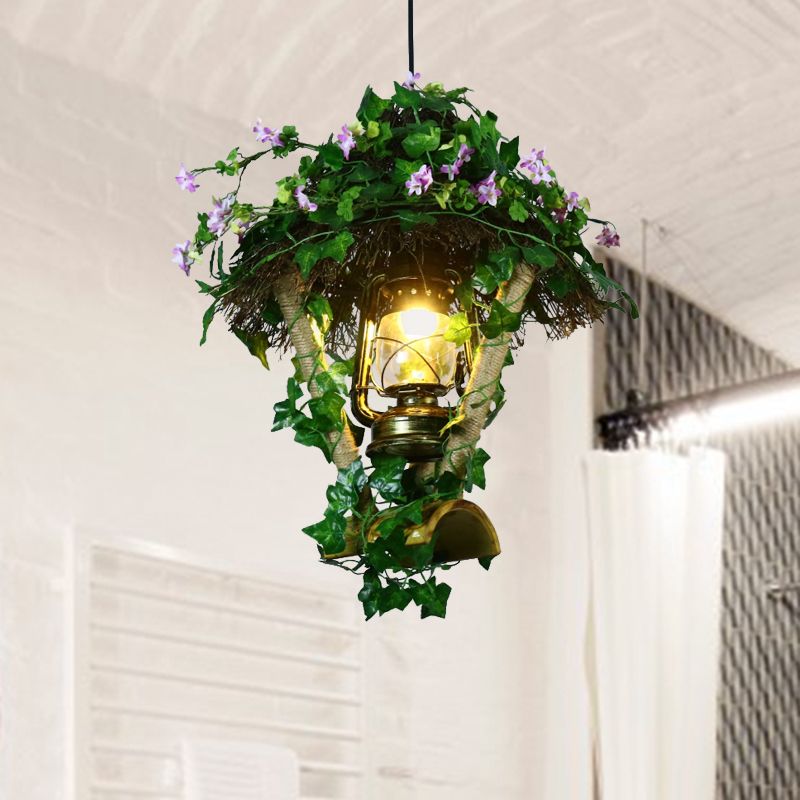 1 lampadina in bambù lampada a sospensione cilindro verde industriale/lampada cherosene ristorante pianta a led lampada