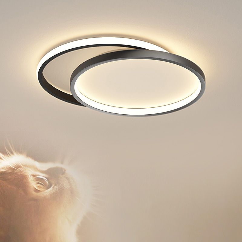 Minimalism LED Ceiling Lamp 2-Light Flush Mount in Black for Bedroom