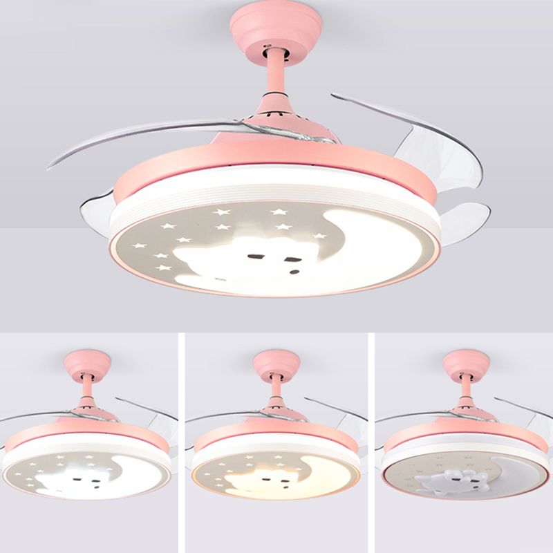 Cartoon Animal Pendant Fan Lighting Acrylic Nursery LED Semi Flush Ceiling Light