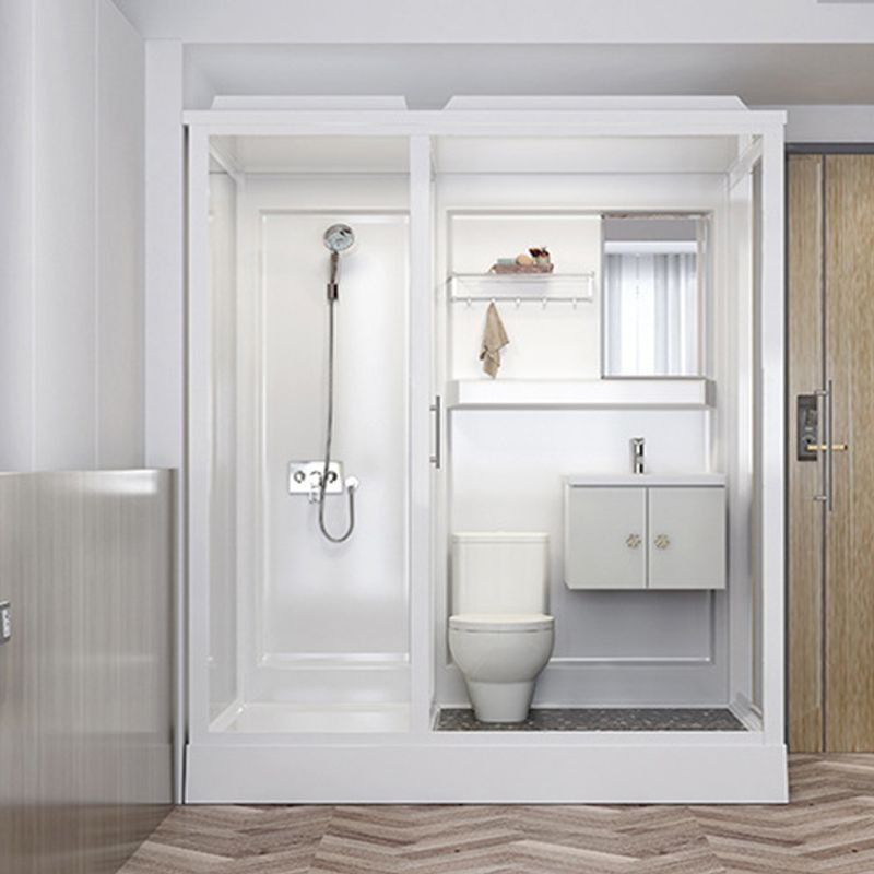 Single Sliding Shower Stall 91" H Framed Rectangle Shower Stall with White Base