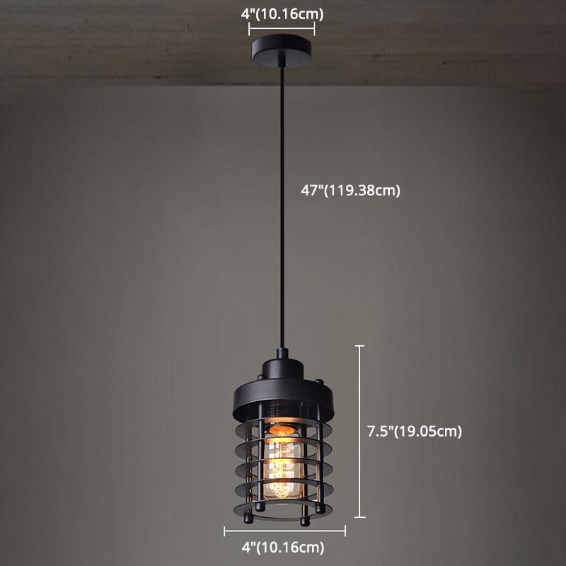 Black Flat Iron Cage Single Bulb Hanging Light Vintage Industrial Style Pendant Lamp