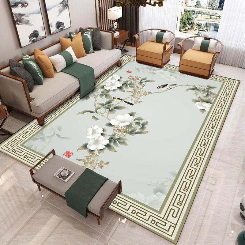 Elegant Multicolor Nostalgia Carpet Polyester Branch Print Indoor Rug Stain Resistant Rug for Home Decor