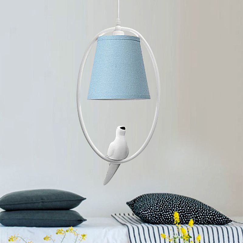 Balcony Bird Hanging Lamp with Tapered Shade Metal 1 Head Blue Pendant Light