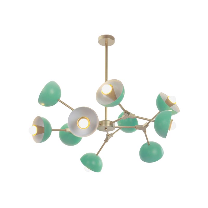 Iron Hemisphere Shade Chandelier 10 Lights Modern Pendant Light in Green for Restaurant