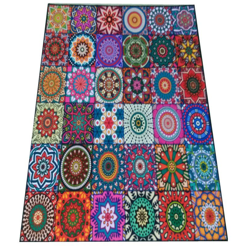 Multicolor Home Decoration Carpet Retro Moroccan Tile Area Rug Polyester with Non-Slip Backing Rug