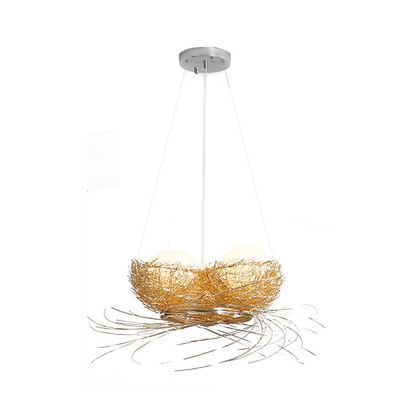 Pendre de lustre en forme d'oeuf Art déco en verre blanc 3-Light Plafond plafond en laiton avec nid d'aluminium