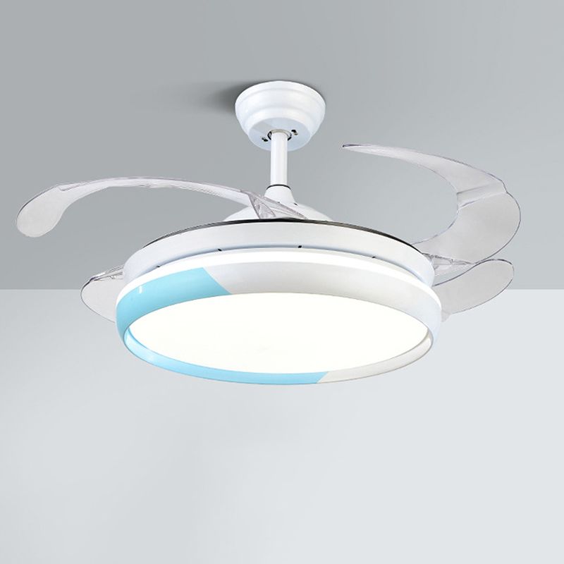 20 "Wijd ronde ronde acrylhangende ventilatorlicht Modernisme LED Semi Flush Mount Lighting voor woonkamer, 4 messen