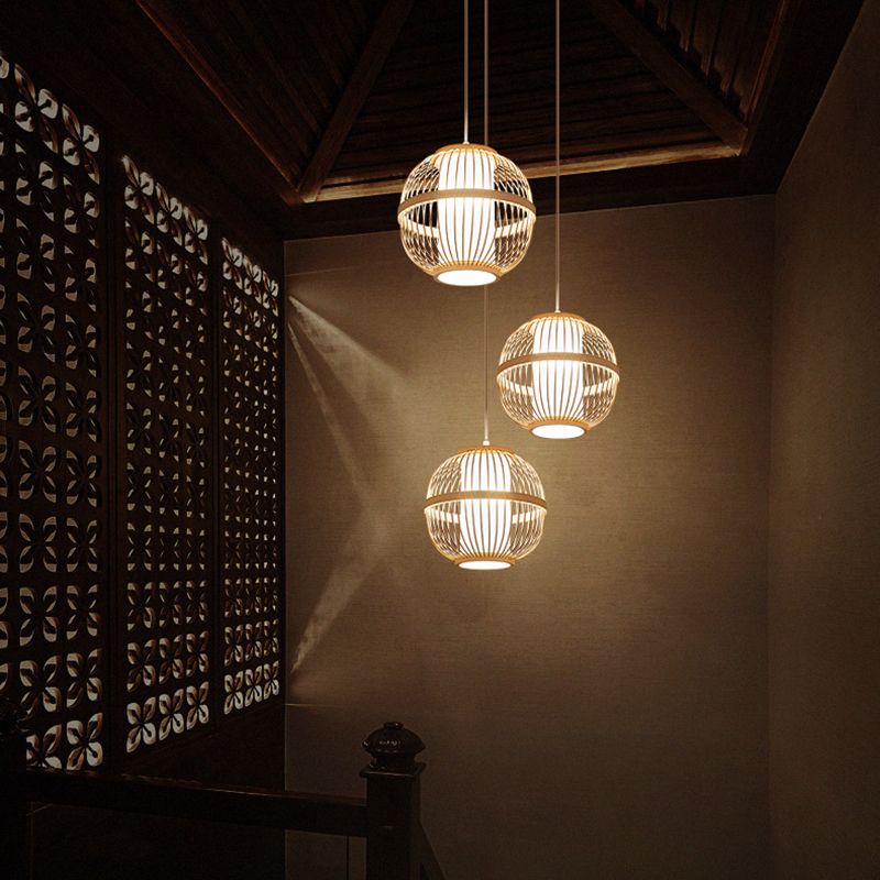 1-Light Bamboo Suspension Pendant Light Japanese Down Mini Pendant for Tea Room