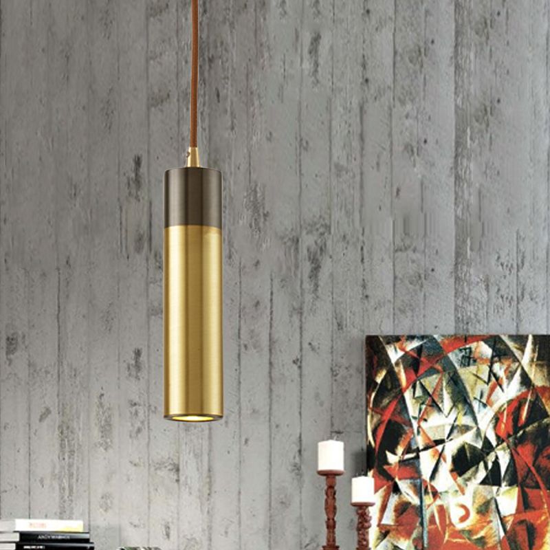 Colonne Bar Bar Hanging Light Kit Metal 1-Light Postmodern Plafond Pendant en laiton-noir