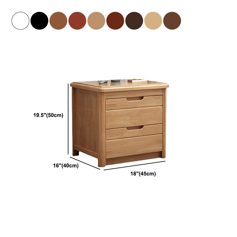 Solid Wood Night Table Modern 20 Inch H 2-Drawer Storage Nightstand in Brown