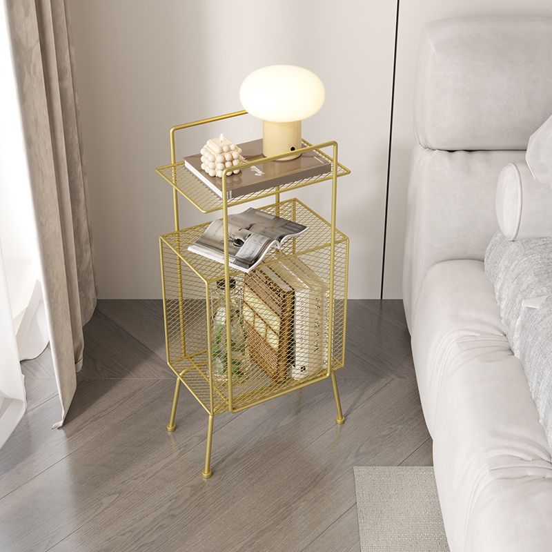 Metal Accent Table Nightstand Shelves Storage Bedside Cabinet for Bedroom