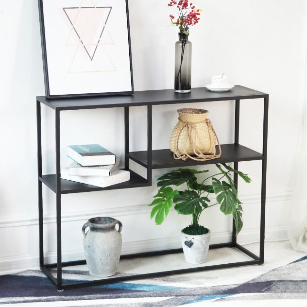 Contemporary Iron Console Sofa Table Rectangle End Table with Shelves for Hall