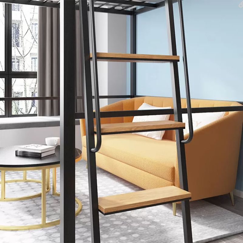 Modern High Loft Bed Guardrail Included Metal Bed Frame with Built-In Ladder