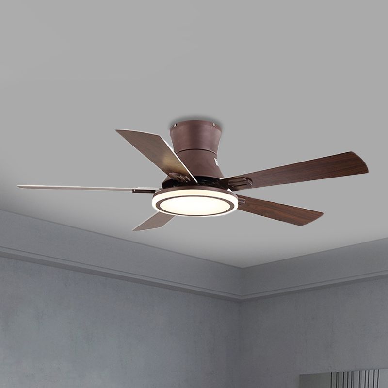 48" W LED Round Ceiling Fan Light Modern Brown Metal Semi Flush Mount Lighting for Living Room, 5 Blades