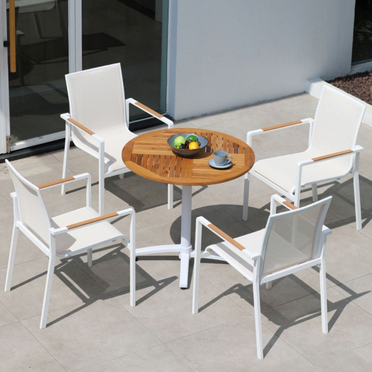 Industrial Round/Square Coffee Table Wood and Metallic Patio Table