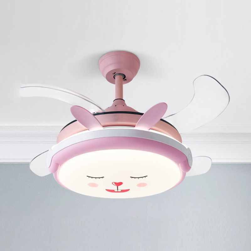 Cartoon Children Bedroom Hanging Fan Light Fixture Animal LED Semi Flush Ceiling Light