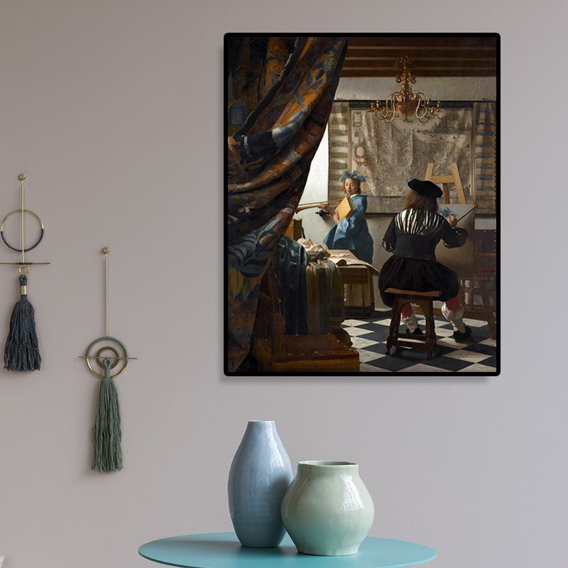 Retro Style Canvas Print Brown Jan Vermeer the Art of Painting Wall Decor for Bedroom