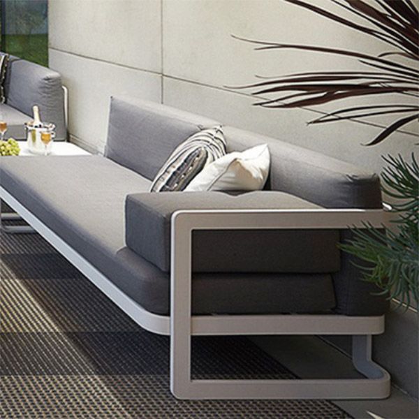 Contemporary Gray Cushion Patio Sofa Aluminum Frame Outdoor Patio Sofa -25.6" H