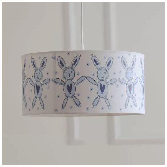 Cartoon White Pendant Light Round Shade 1 Light Paper Hanging Light with Bunny for Game Room