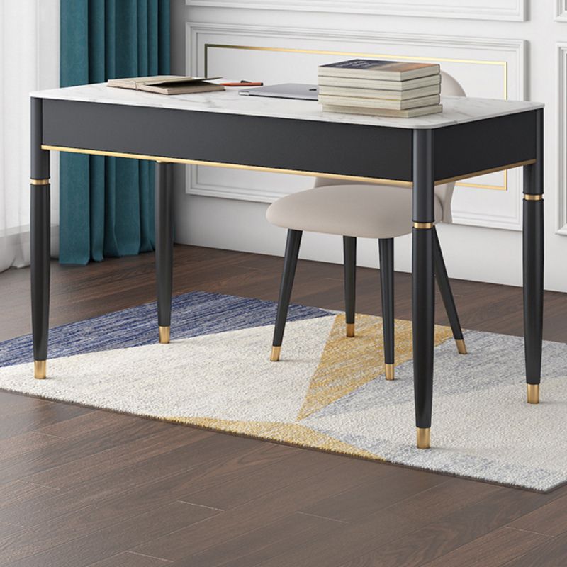 Contemporary Parsons Office Desk Black and White Writing Desk with Drawers