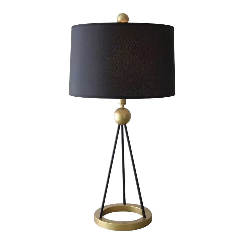 Drum Shaped Fabric Floor Lamp Contemporary 1 Head Black Standing Light with Tripod Base