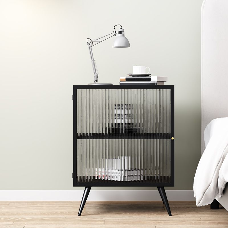 Modern Lower Shelf Nightstand Metal Bedside Cabinet with Glass Door for Bedroom