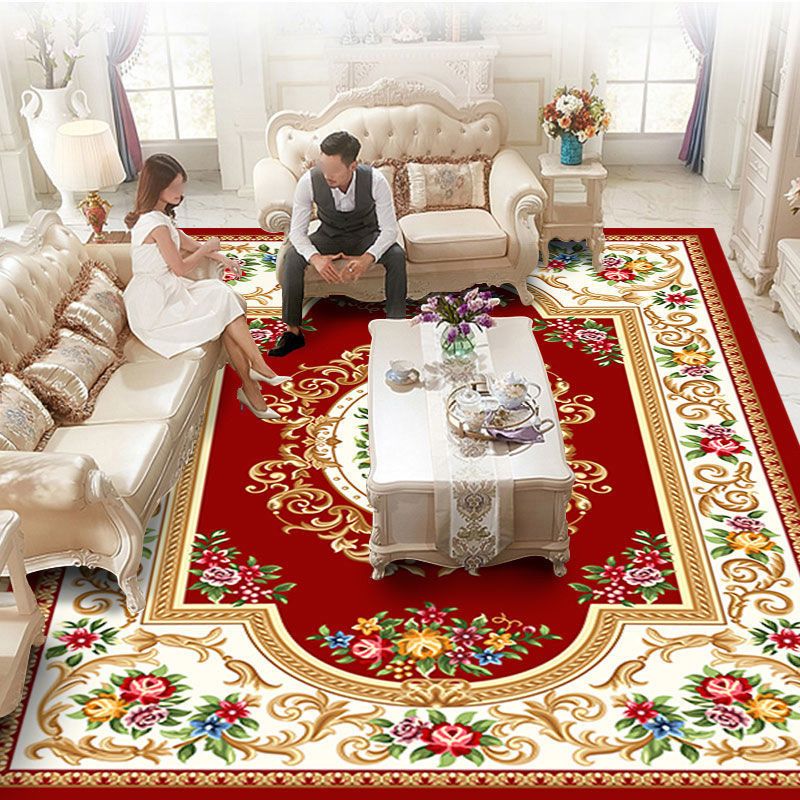 Tapis en polyester à motif floral victorien Tapis résistant à la tache de taches de taches pour décoration domestique