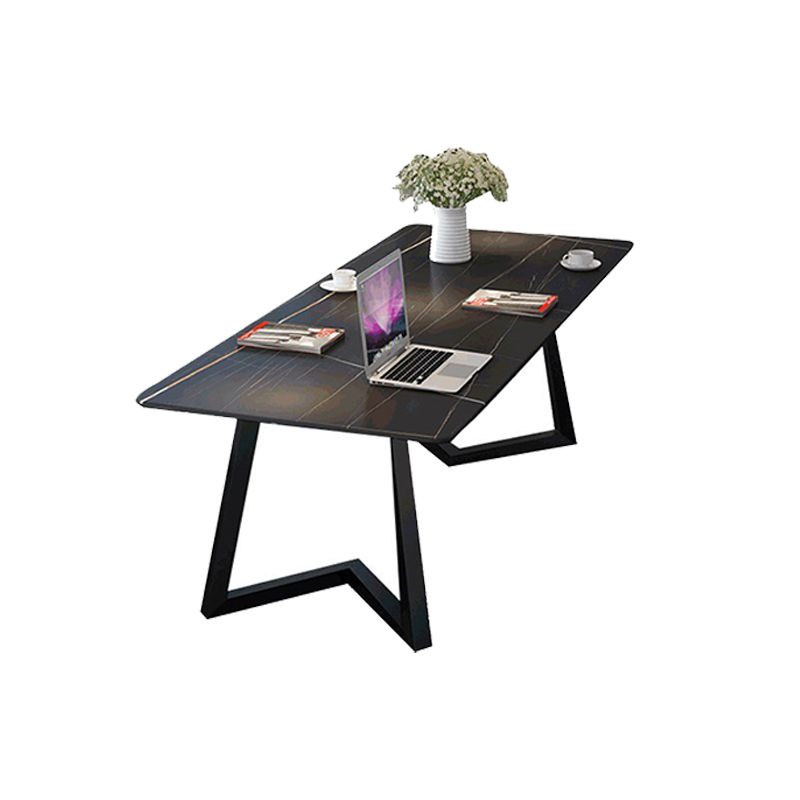 Modern Stone Office Desk Rectangular Shape Conference Table with 2-Legs in Gold/Black