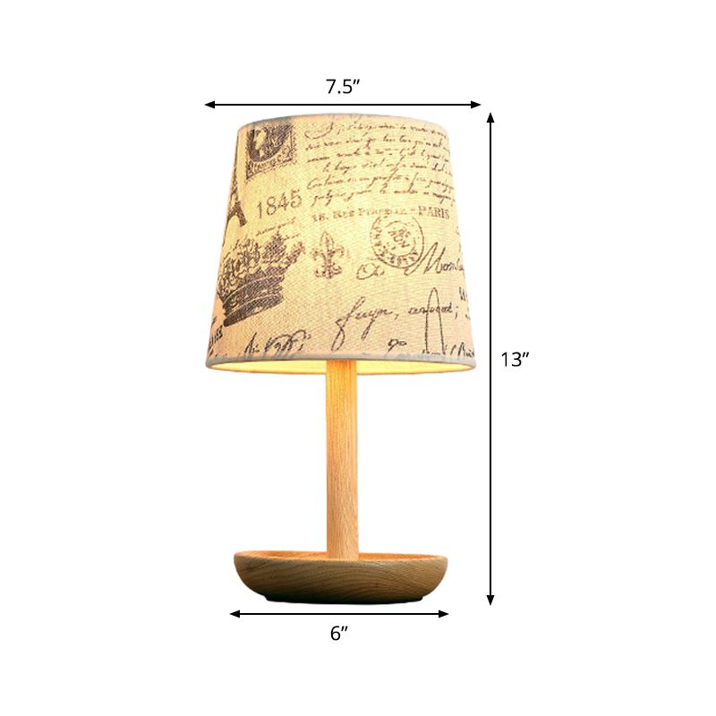 Tapered Shade Task Lighting Contemporary Fabric 1 Head Reading Lamp in Wood for Study