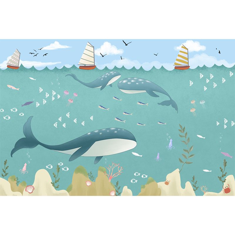 Kid's Style Great Whale Mural Decal Light Color Waterproofing Wall Decor for Childrens Room