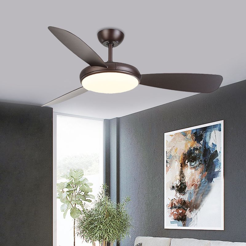 Plafond LED Black Lampe à fans moderniste acrylique 3 lames lampe montée semi à chasse d'eau pour chambre à coucher, 42 "de large